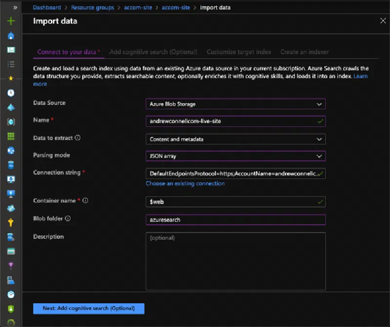 Importing data into Azure Search resource