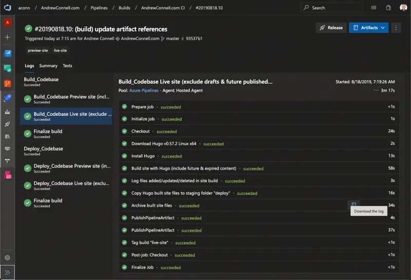 Azure DevOps Build Log Results Azure DevOps Build Log Results