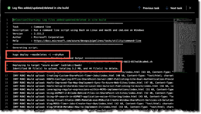 Azure DevOps Deploy Log Results Azure DevOps Deploy Log Results