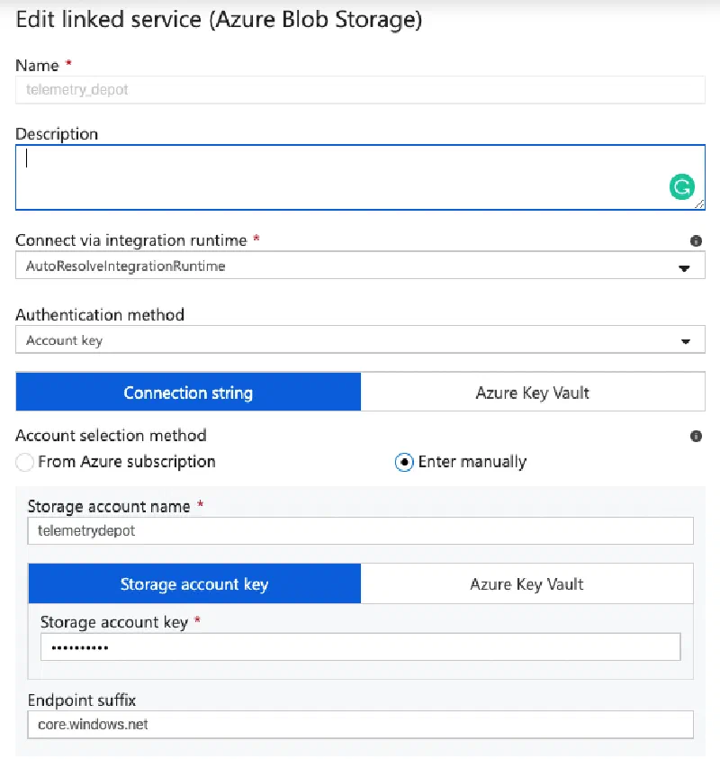 Linked connection to Azure Blob Storage account Linked connection to Azure Blob Storage account