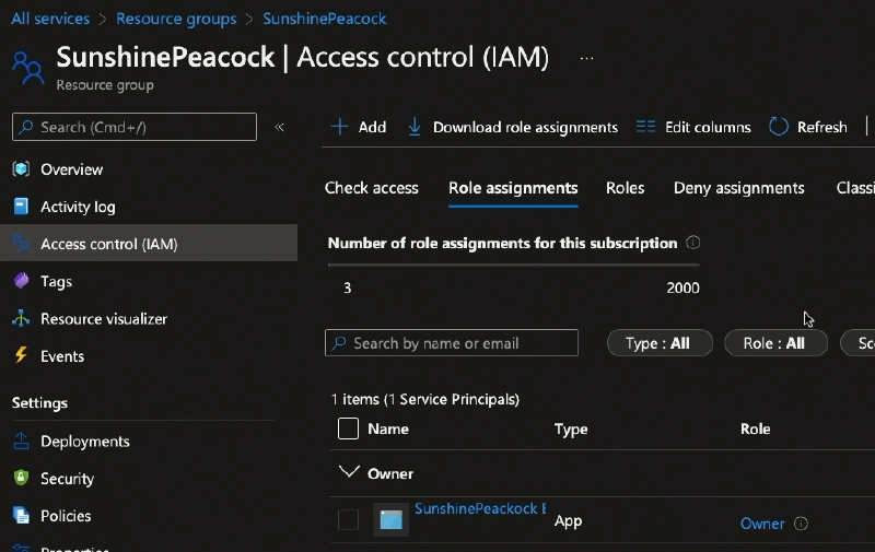 RBAC configuration granting the Entra ID app owner rights over the resource group RBAC configuration granting the Entra ID app owner rights over the resource group