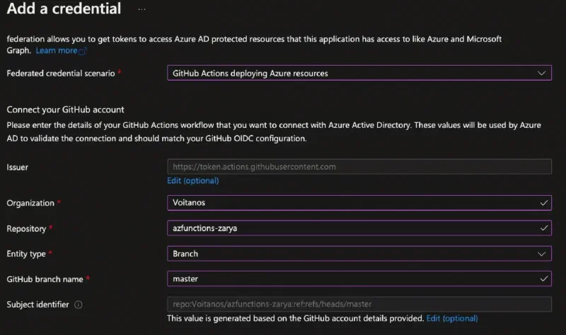 Configure a federated credential for an Entra ID app to trust a specific Github branch in a repository Configure a federated credential for an Entra ID app to trust a specific Github branch in a repository
