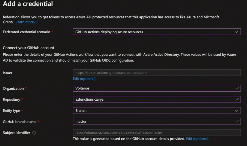 Configure a federated credential for an Entra ID app to trust a specific Github branch in a repository Configure a federated credential for an Entra ID app to trust a specific Github branch in a repository