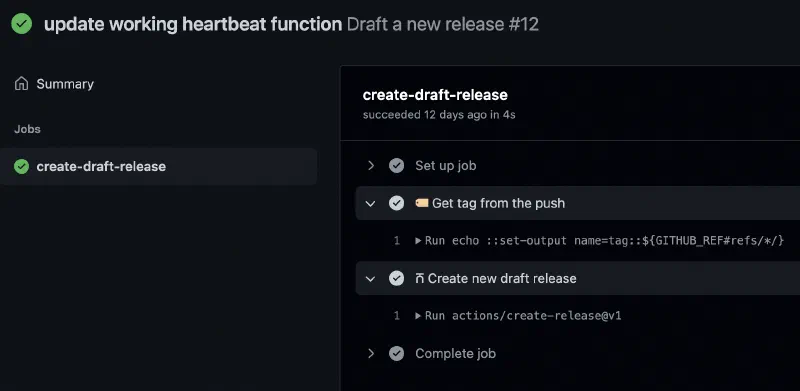 Results of pushing a tag to the master branch of the Github repository Results of pushing a tag to the master branch of the Github repository