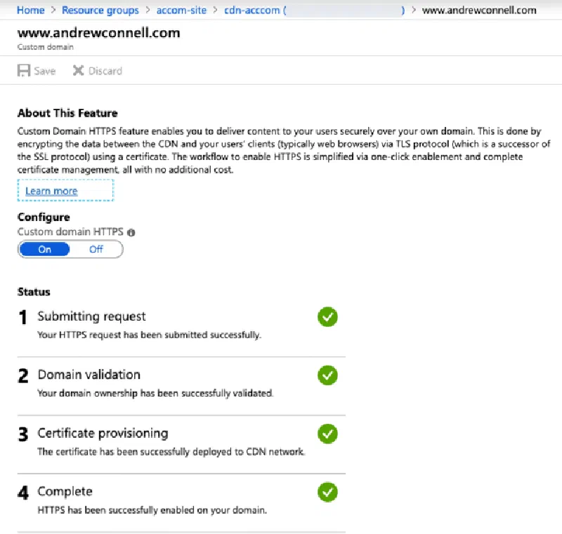Azure CDN Endpoint custom domain HTTPS