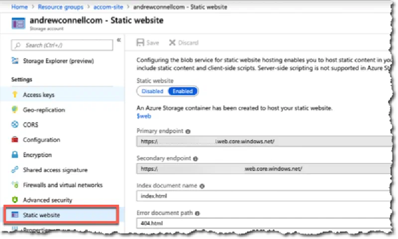 Azure Storage Blob Static websites