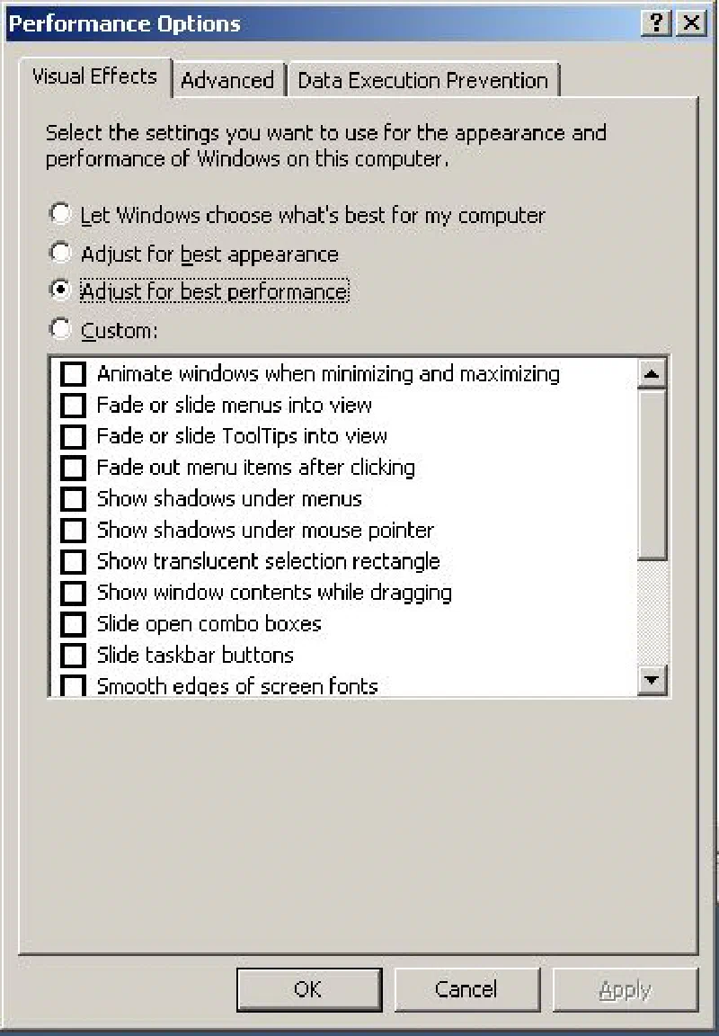 Performace Options - Visual Effects