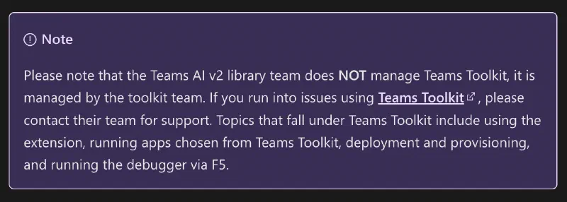 Teams AI Library sure seems adamant they aren't part of the toolkit team Teams AI Library sure seems adamant they aren't part of the toolkit team