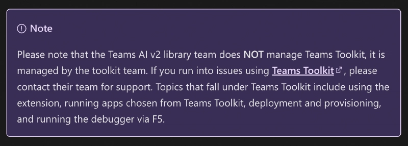 Teams AI Library sure seems adamant they aren't part of the toolkit team Teams AI Library sure seems adamant they aren't part of the toolkit team