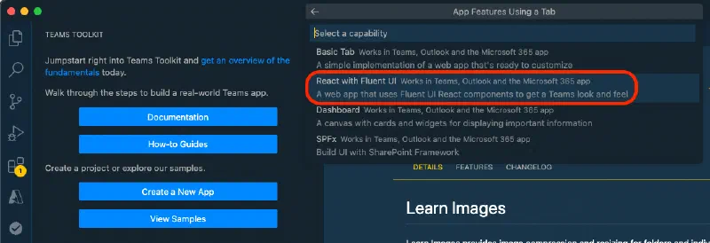 TTK > Create a New App > Tab > React with Fluent UI TTK > Create a New App > Tab > React with Fluent UI