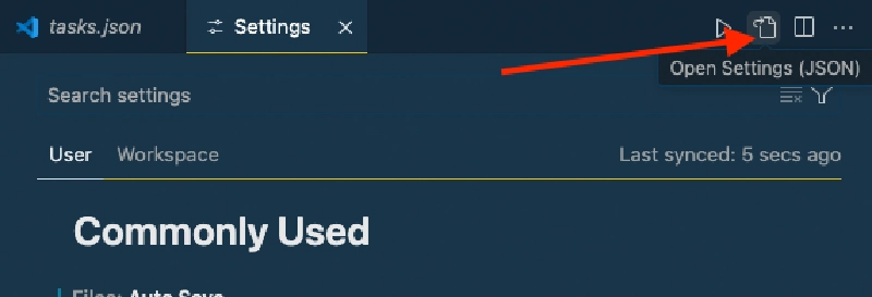 Open VS Code Settings in JSON view Open VS Code Settings in JSON view