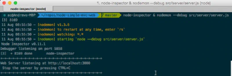 Using nodemon & node-inspector Using nodemon & node-inspector