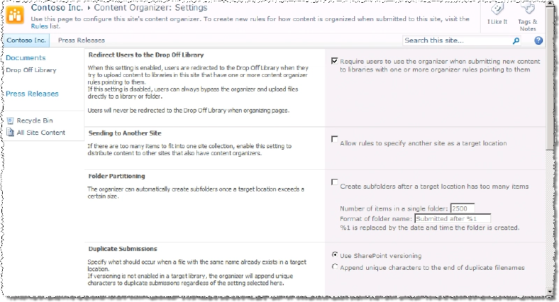 Content Organizer settings Content Organizer settings