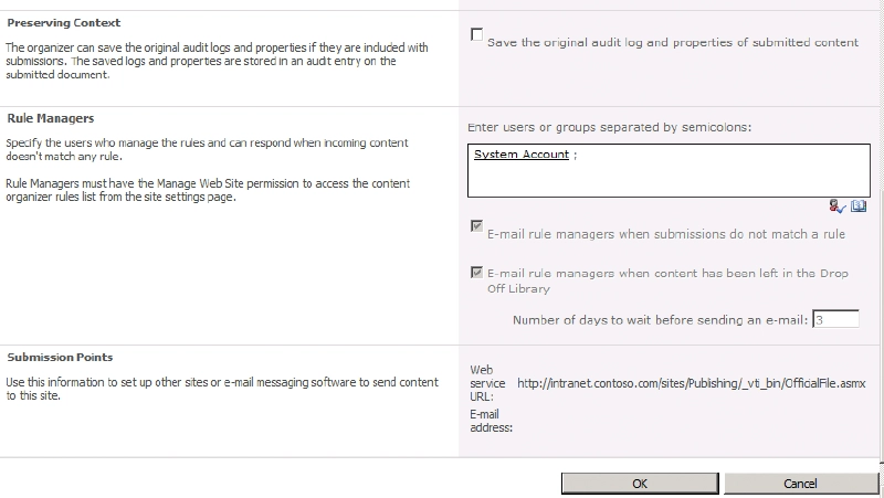 Content Organizer settings Content Organizer settings