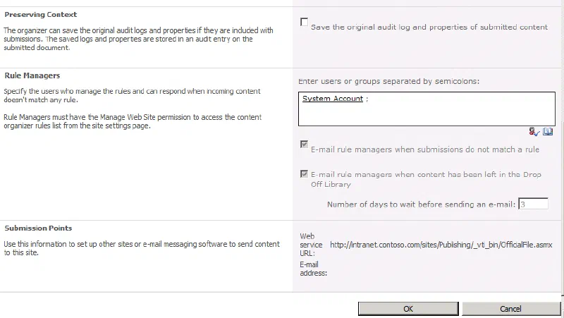 Content Organizer settings Content Organizer settings