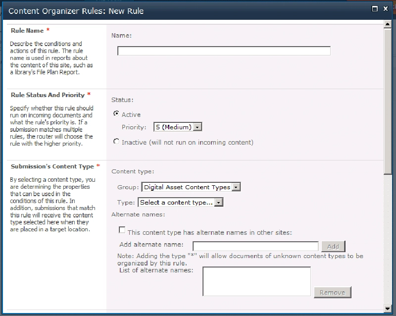 Content Organizer rule settings Content Organizer rule settings