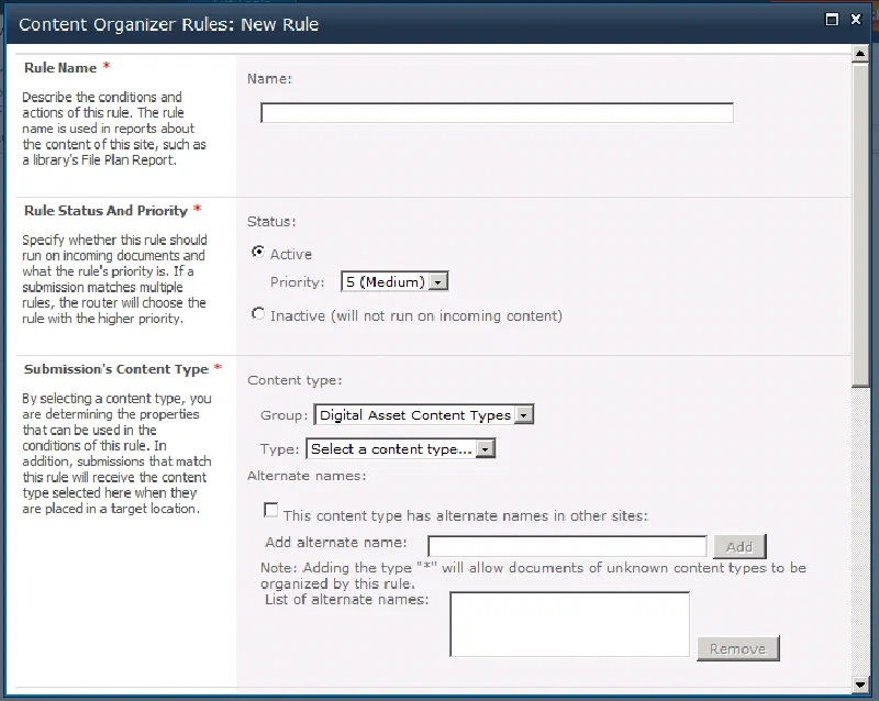 Content Organizer rule settings Content Organizer rule settings