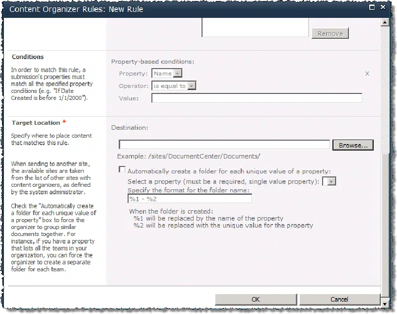 Creating rules in the Content Organizer Creating rules in the Content Organizer