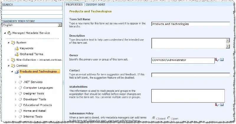 Managed metadata service Managed metadata service