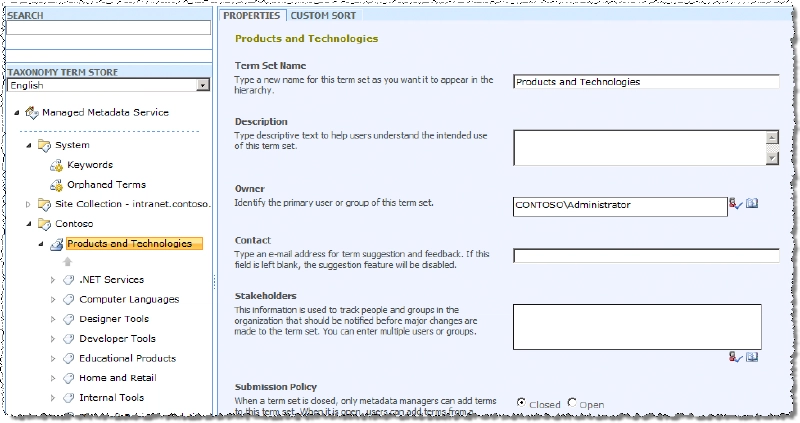 Managed metadata service Managed metadata service