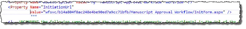 Set the workflow's InitiationUrl property Set the workflow's InitiationUrl property
