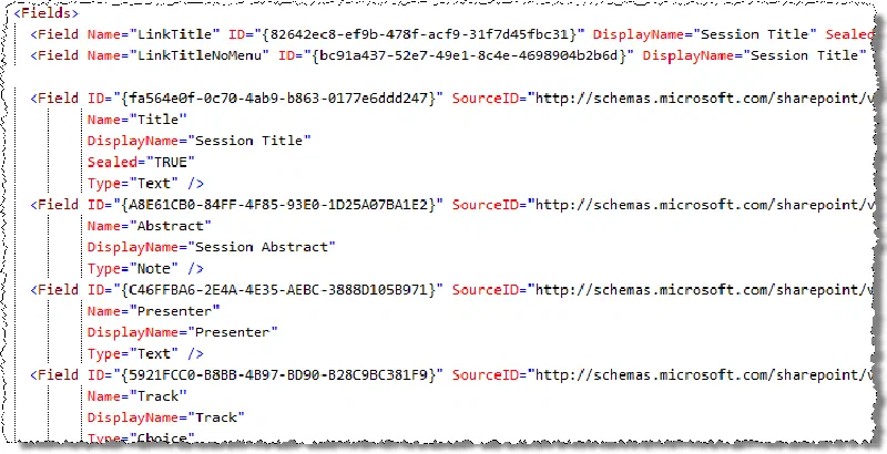 List Schema - Fields