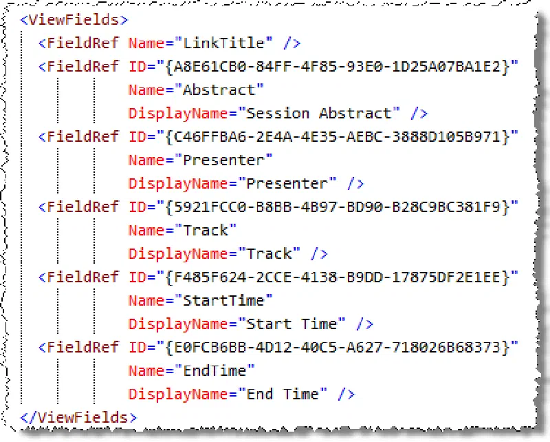 List Schema - View Fields