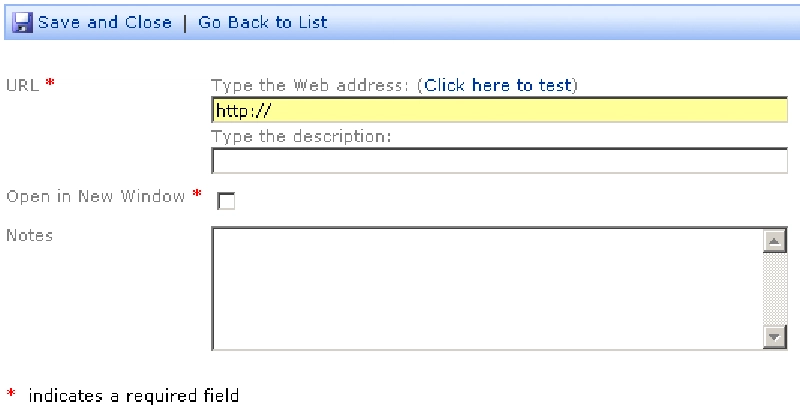 Figure 4: New Item form with New 'Open In New Window' Field