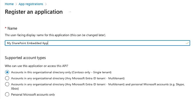 Create a new single-tenant Microsoft Entra ID application