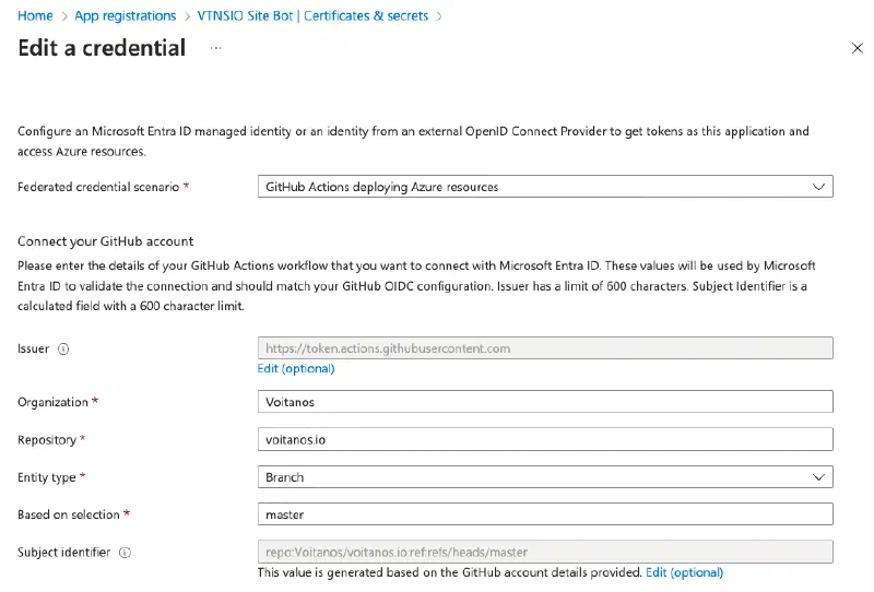 Entra ID app used for Azure resource deployment Entra ID app used for Azure resource deployment