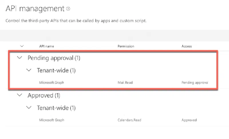 API Management page in the Microsoft 365 Portal API Management page in the Microsoft 365 Portal