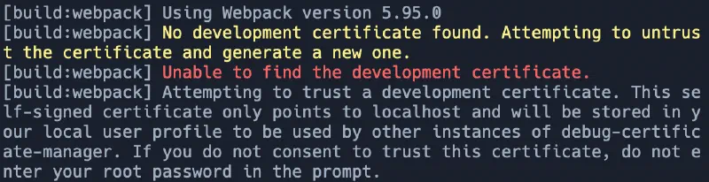 Prior to running `trust-dev-cert` to trust the self-signed certificate Prior to running `trust-dev-cert` to trust the self-signed certificate
