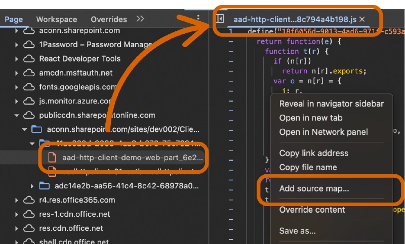 Manually loading source maps in the browser's developer tools