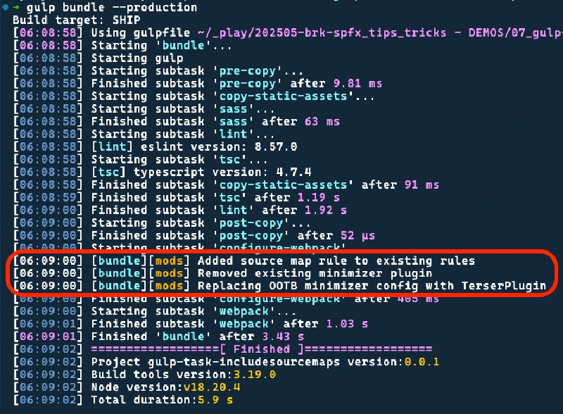 Modified webpack configuration logging changes to the bundle to include source maps when building in production and appending the source map URL to the generated bundle.