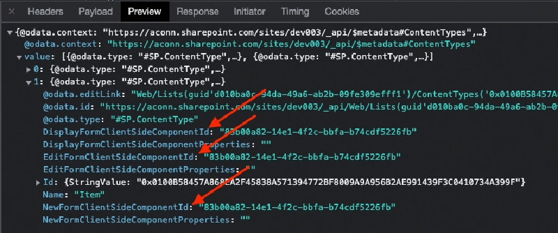 Results of list form customizer applied to content type