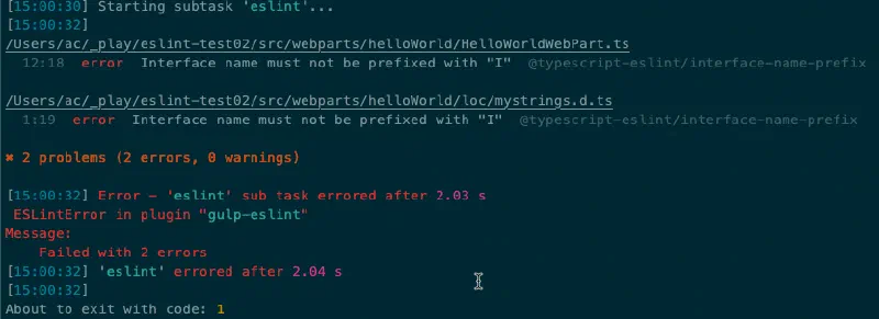 SPFx default ESLint linting error SPFx default ESLint linting error