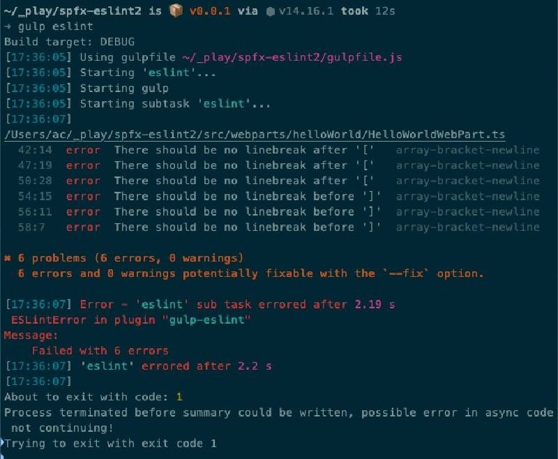 ESLint gulp task reporting errors