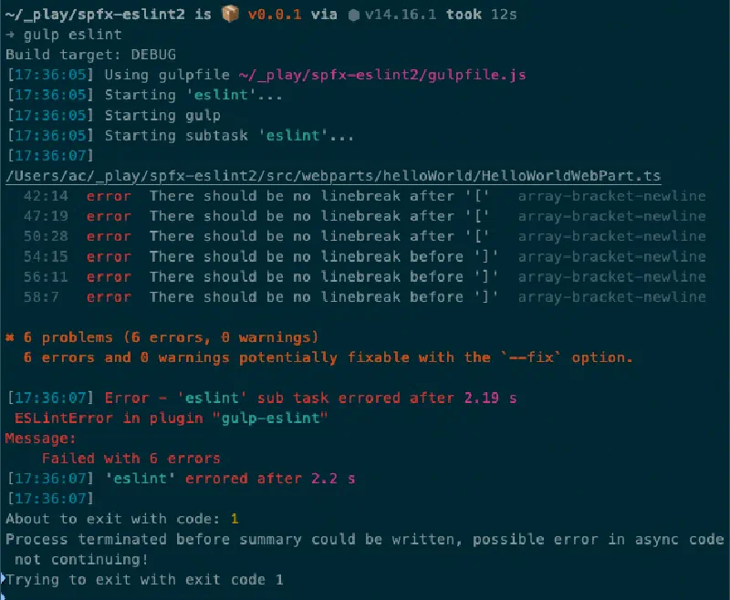 ESLint gulp task reporting errors