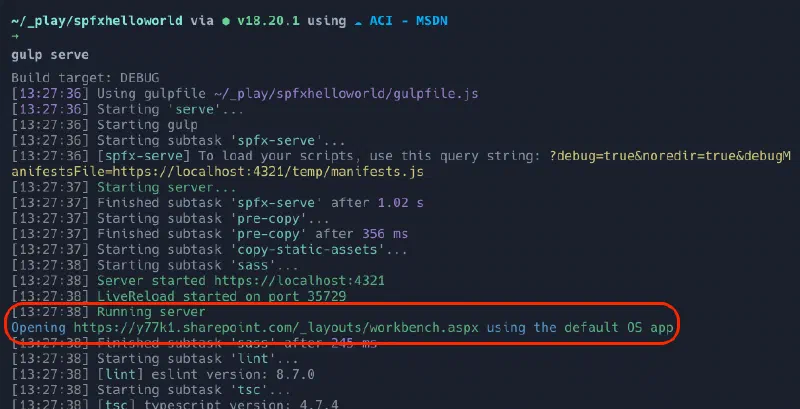 Output from gulp serve when the env var is set
