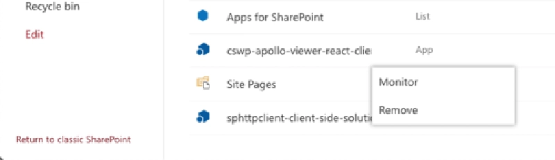 Context menu for items on the Site Contents page Context menu for items on the Site Contents page