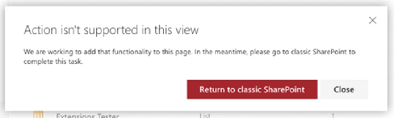 Notification you can't use the modern experience Notification you can't use the modern experience