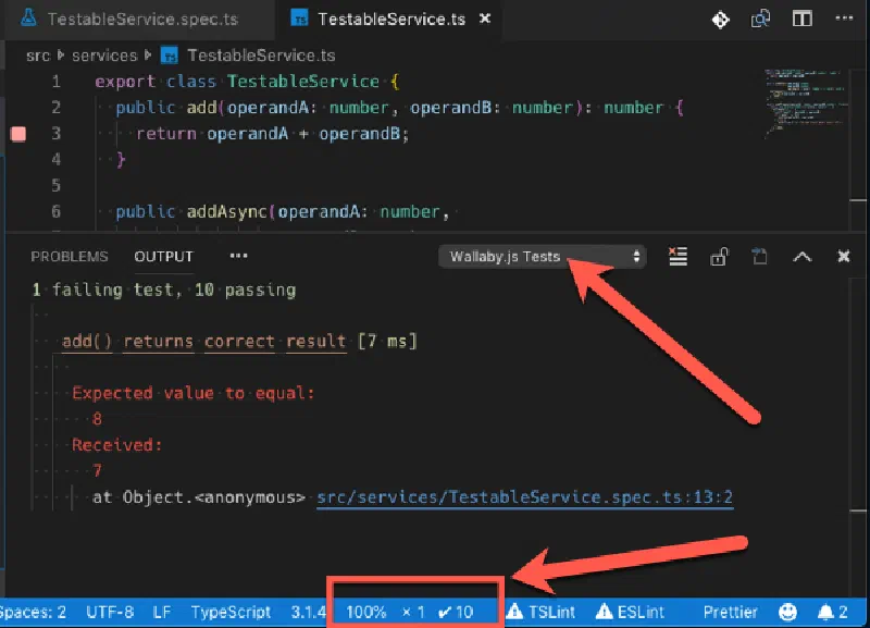 Wallaby.js test console Wallaby.js test console