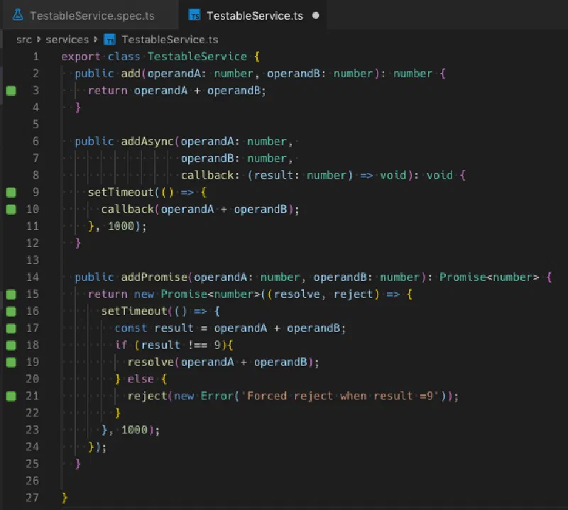 Wallaby.js showing test results in the gutter Wallaby.js showing test results in the gutter
