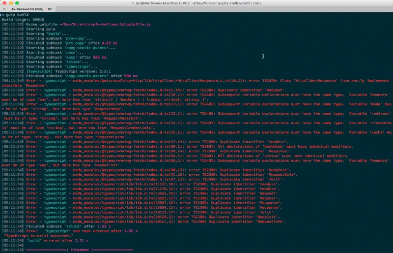 Wall of console error text