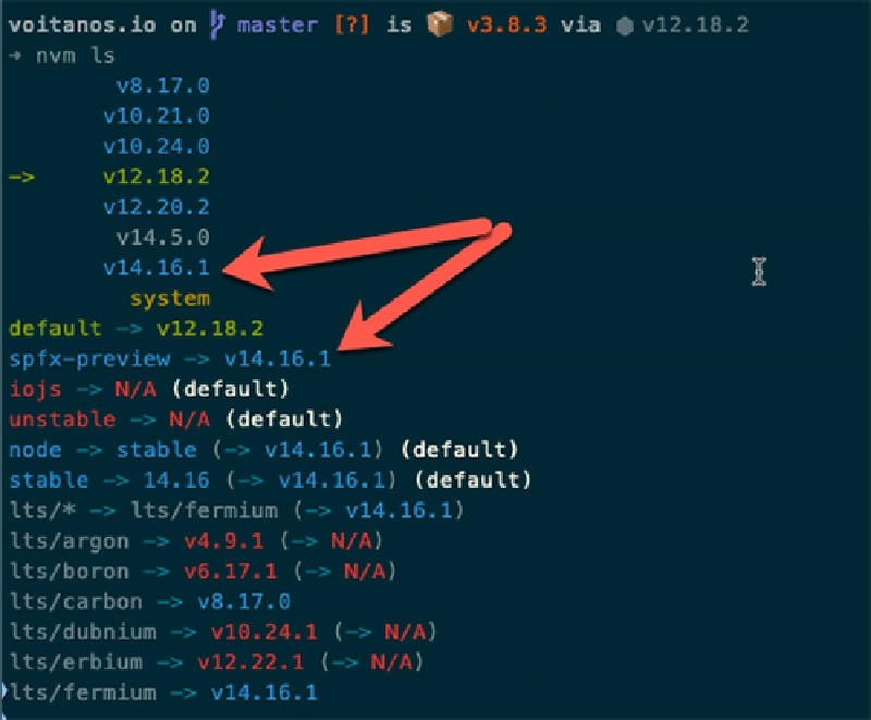 Output from NVM's ls command Output from NVM's ls command