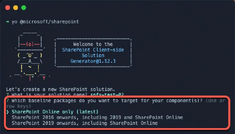 SharePoint Framework generator prompting for the target environment SharePoint Framework generator prompting for the target environment