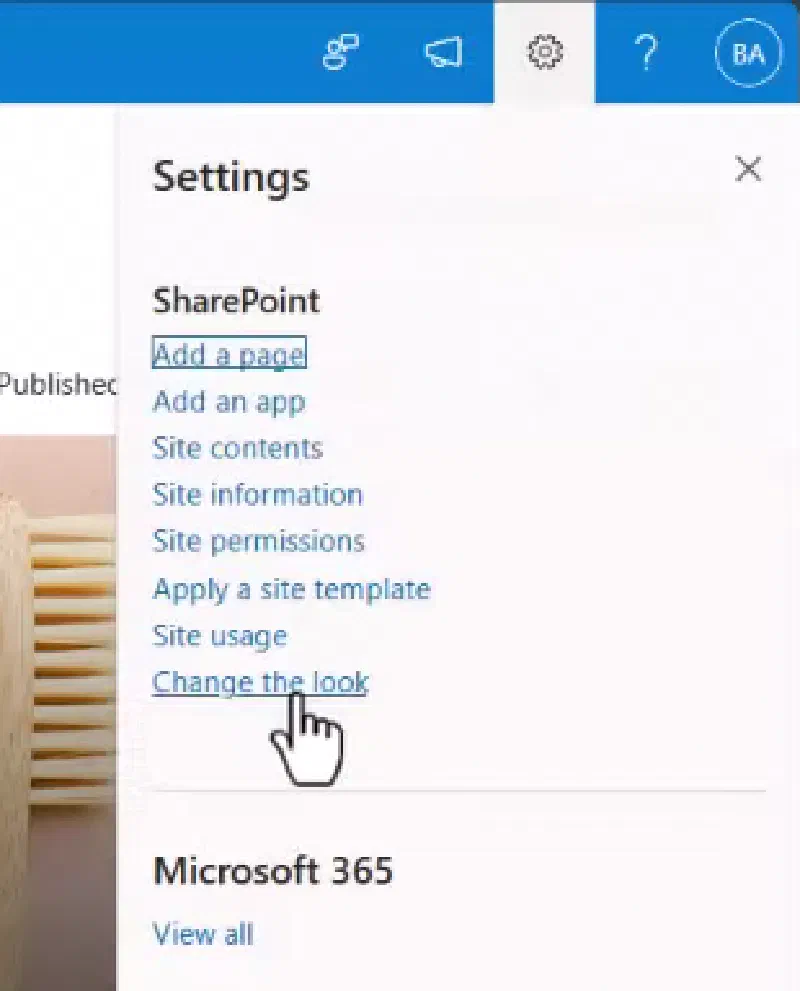 SharePoint settings menu SharePoint settings menu