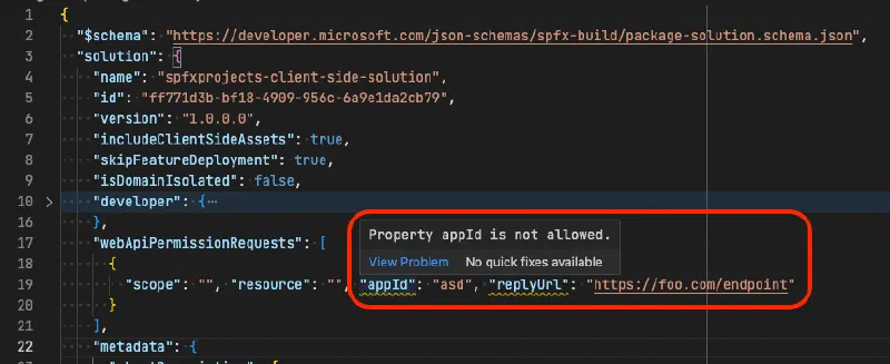 Validation error with package-solution.json
