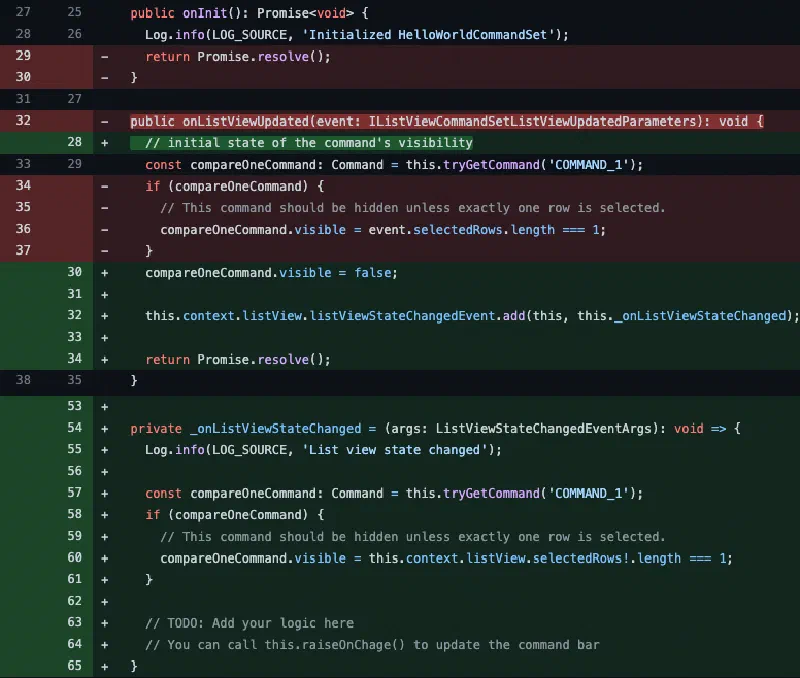 Changes to the ListView Command Set default code Changes to the ListView Command Set default code