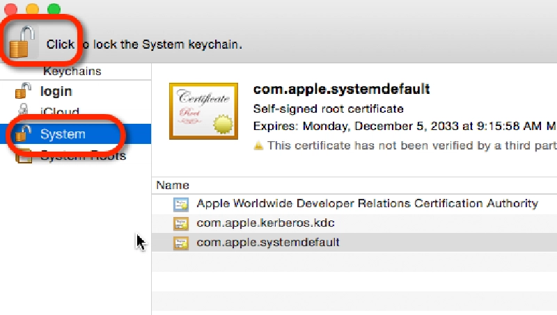 Keychain > System Keychain > System